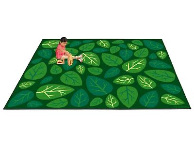 green classroom rug with leaves