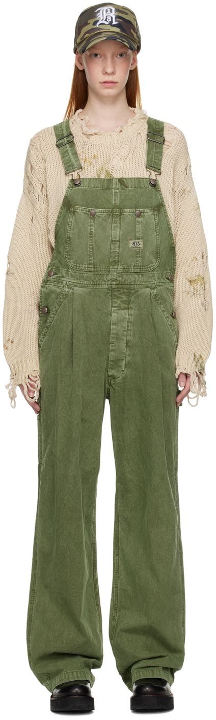 green denim overalls