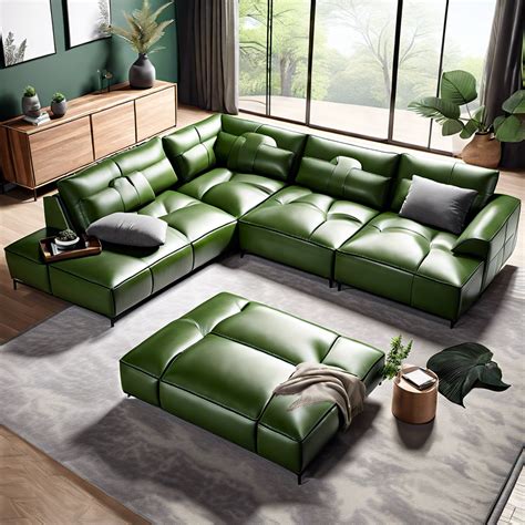 Green Leather Couch Set