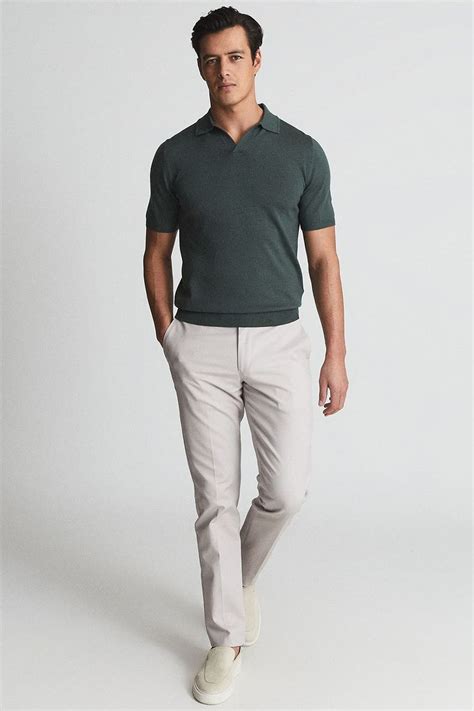 green polo with grey pants