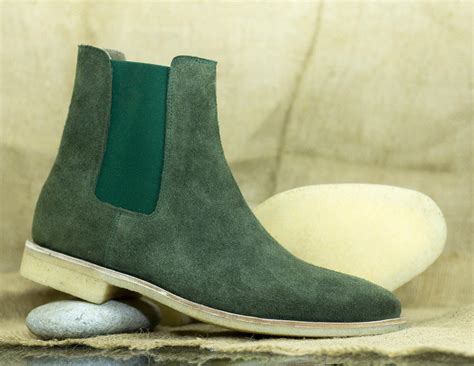 green suede chelsea boots