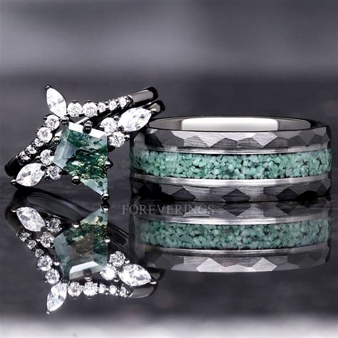 green wedding ring sets