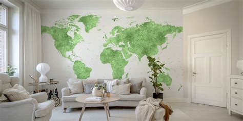 Green World Map Mural