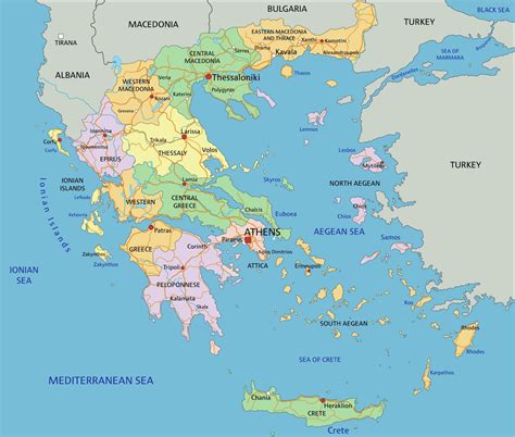 Politisk Karta över De Grekiska öarna Vektor Illustrationer