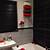 grey and red bathroom decor