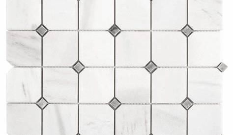 White Carrara Honed Marble 2" Octagon with Grey dot Mosaic Tile Free