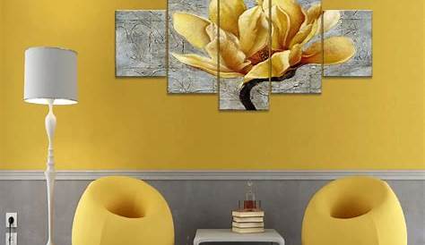 2 Pieces Geometric Yellow White Grey Print Painting Abstract Wall Art