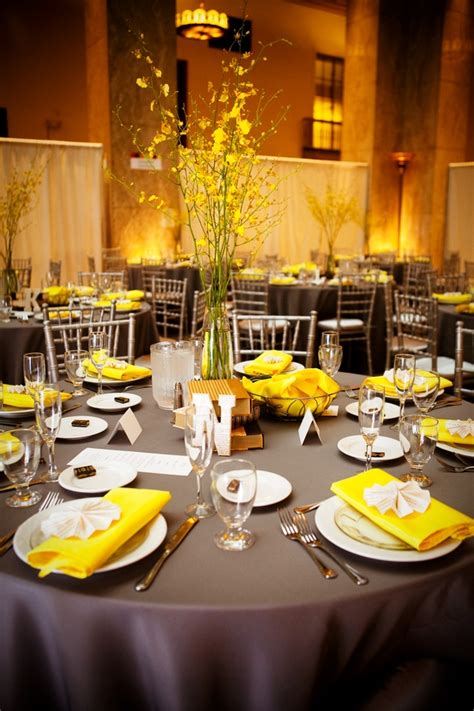 Yellow and Grey Wedding Decor Awesome Love the Centerpieces but I Would