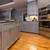 grey cabinets with wood countertops