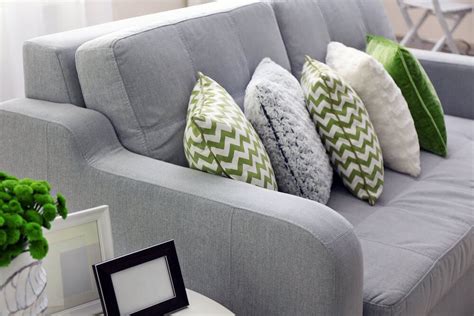 This Grey Couch With Green Pillows For Living Room