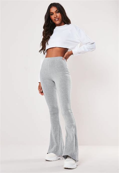 Grey Basic Jersey Flared Trousers Flares outfit, Flared pants outfit
