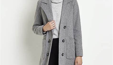 Grey Longline Coat River Island Synthetic Light Faux Suede