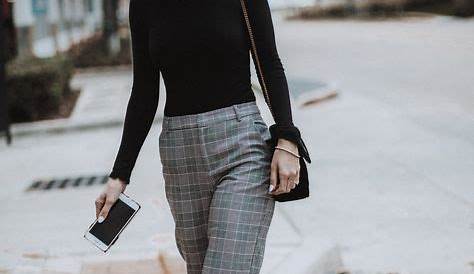 Grey Plaid Pants Outfit Women TAKE A REST PLAID SIDE CHAIN TROUSERS Chicago Fashion