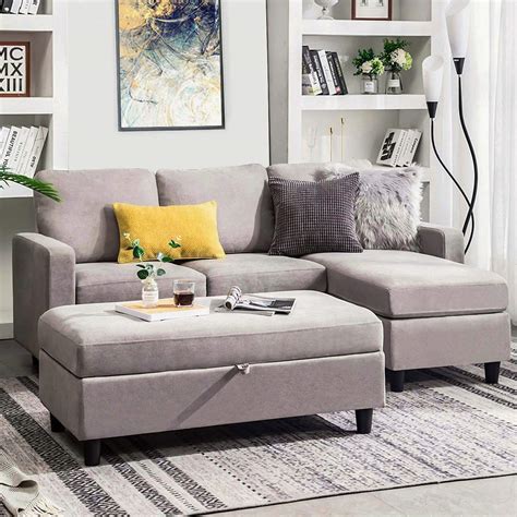 Famous Grey Sectional Sofa With Ottoman Best References