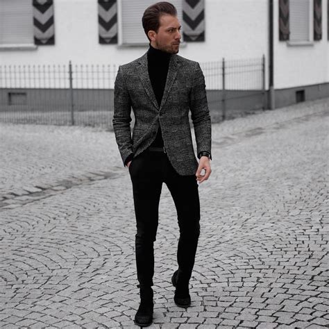 Street Style London Blazer outfits men, Black pants men, Grey suit men