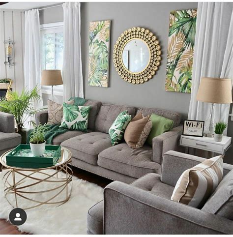 grey and green living room inspiration