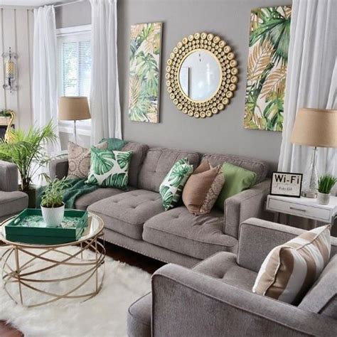 grey and green living room inspiration