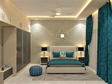 grey and teal bedroom lighting