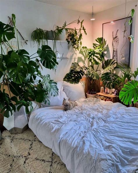 Grey And White Bedroom With Plants