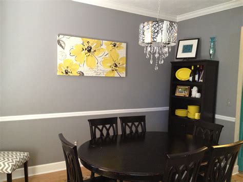 What color with the gray, dining room in yellow and gray, table and