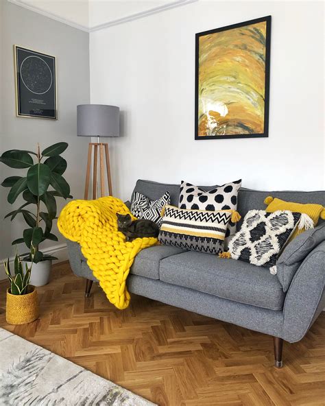 grey and yellow living room accessories