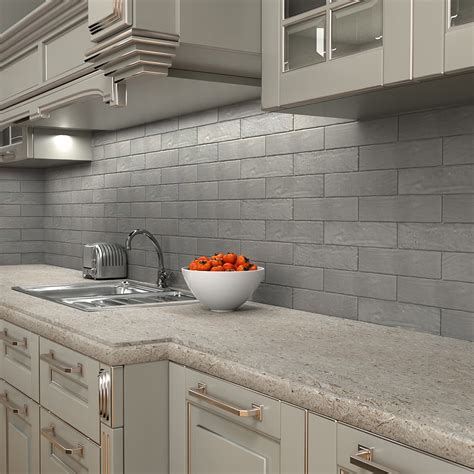 Grey Backsplash Tile Kitchen