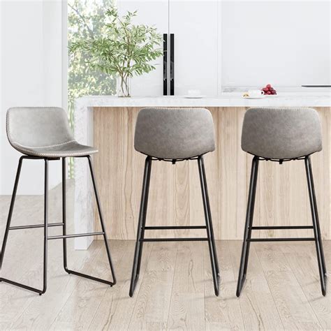 Grey Bar Stools With Backs Set Of 3