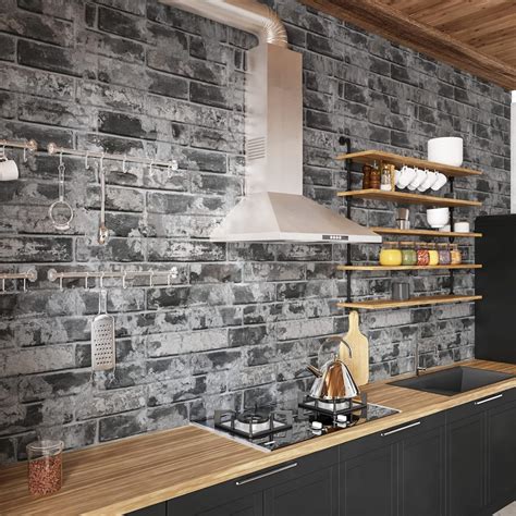 Grey Brick Wallpaper For Kitchen