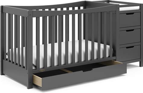 Grey Crib With Changing Table Attached