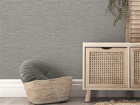 Grey Grasscloth Effect Wallpaper