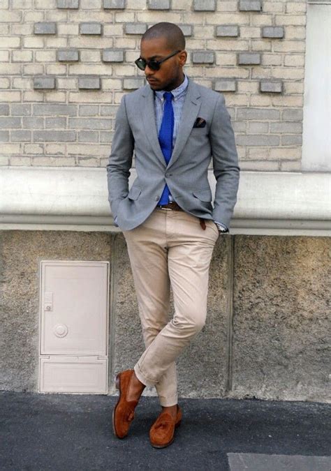 Grey Jacket Tan Pants