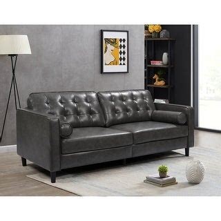 Grey Tufted Leather Sofa