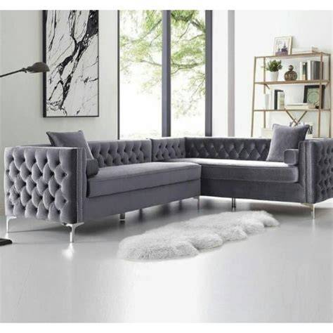 Grey Tufted Sofa With Chaise