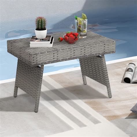 Grey Wicker Side Table Outdoor