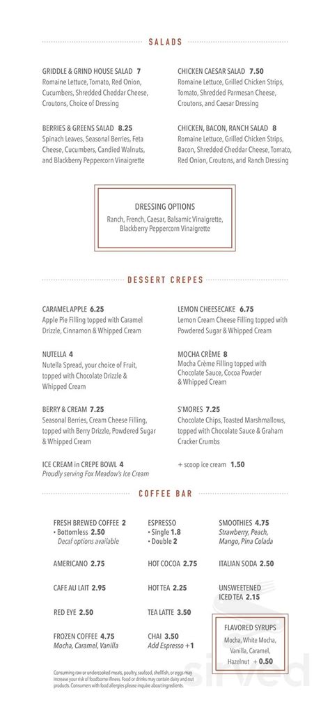 Griddle And Grind Cafe Menu
