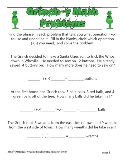 Grinch Math Worksheet