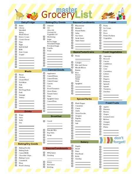 Grocery List Printable Template