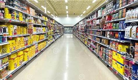 Supermarket Grocery Store With Food Section Aisle