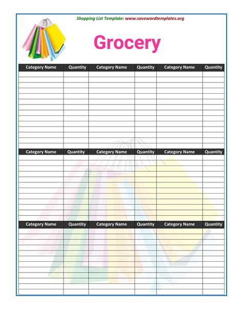 grocery list budget template