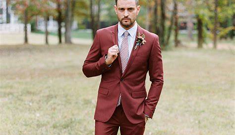 Groom Maroon Suit Wedding Burgundy + Cream Rustic Chic Texas Green