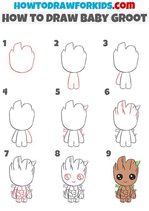 Drawing designs how to draw baby groot. Easy drawing