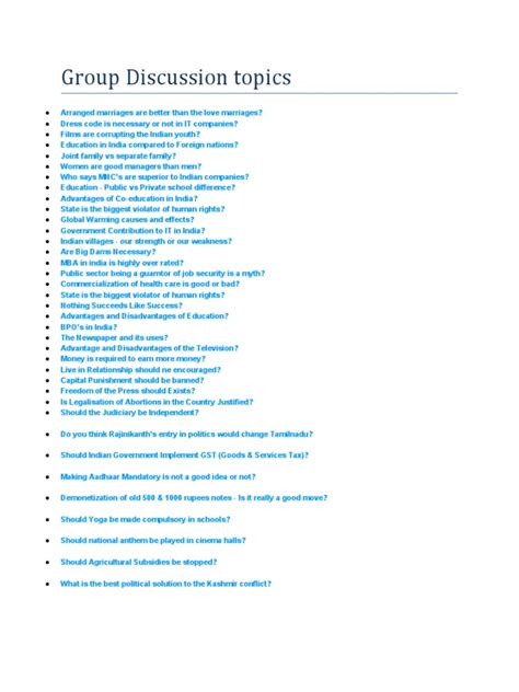 group discussion topics for interview with answers pdf