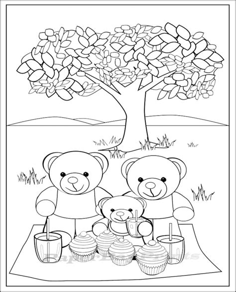 home.furnitureanddecorny.com:group of kid and their teddy bear picnic together coloring page