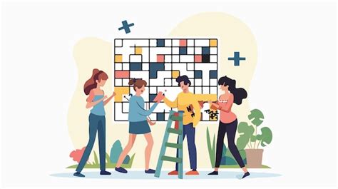 A group of people collaborating to solve a crossword puzzle together.