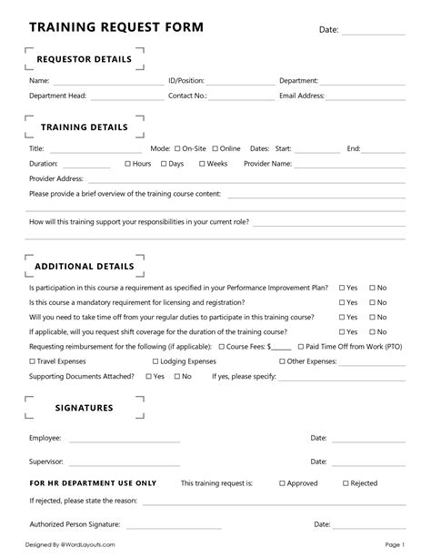 group training request form template