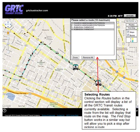 grtc bus tracker select route