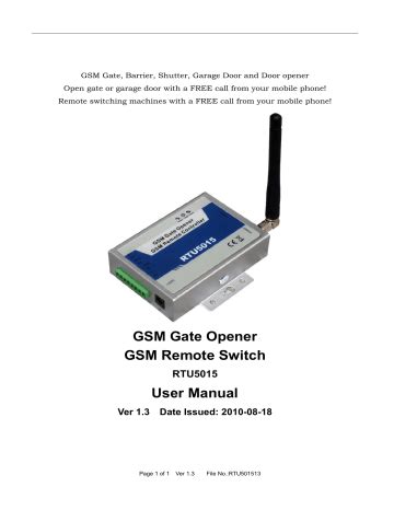 Gsm Gate Opener Programming Manual