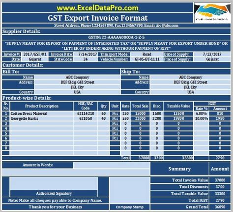 Gst Export Invoice Format In Excel
