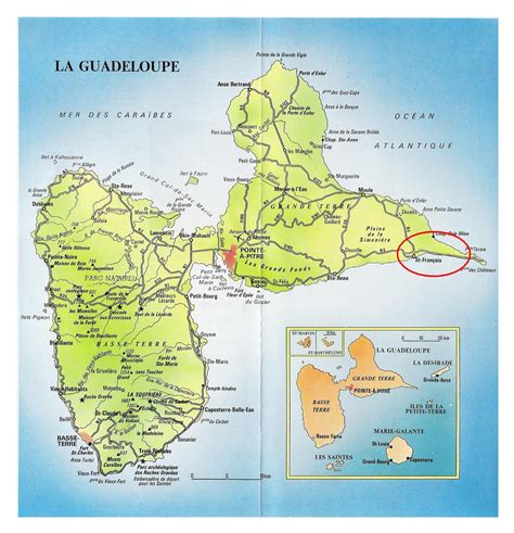 Large detailed road map of Guadeloupe. Guadeloupe large detailed road