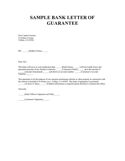 Letter Of Guarantee Sample Template Business Format